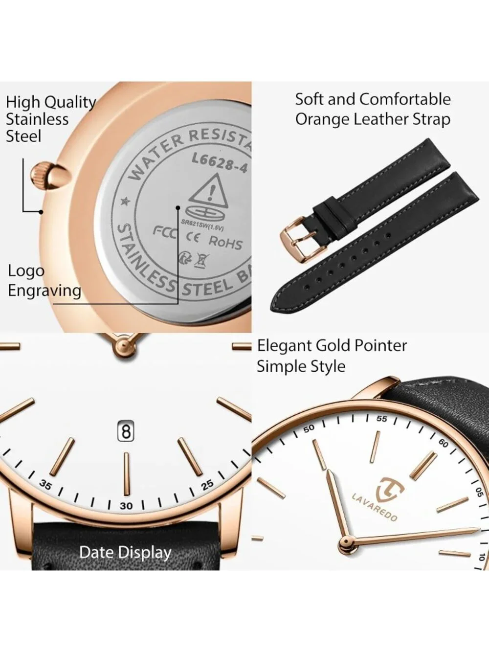 Men White Dial Black Leather Strap Analog Minimalist Fashion Simple Wrist Watch